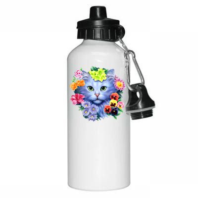 Cat Face With Flowers Aluminum Water Bottle 