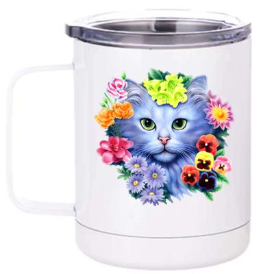 Cat Face With Flowers 12 oz Stainless Steel Tumbler Cup