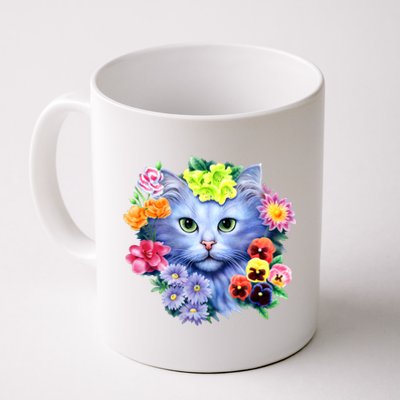 Cat Face With Flowers Coffee Mug