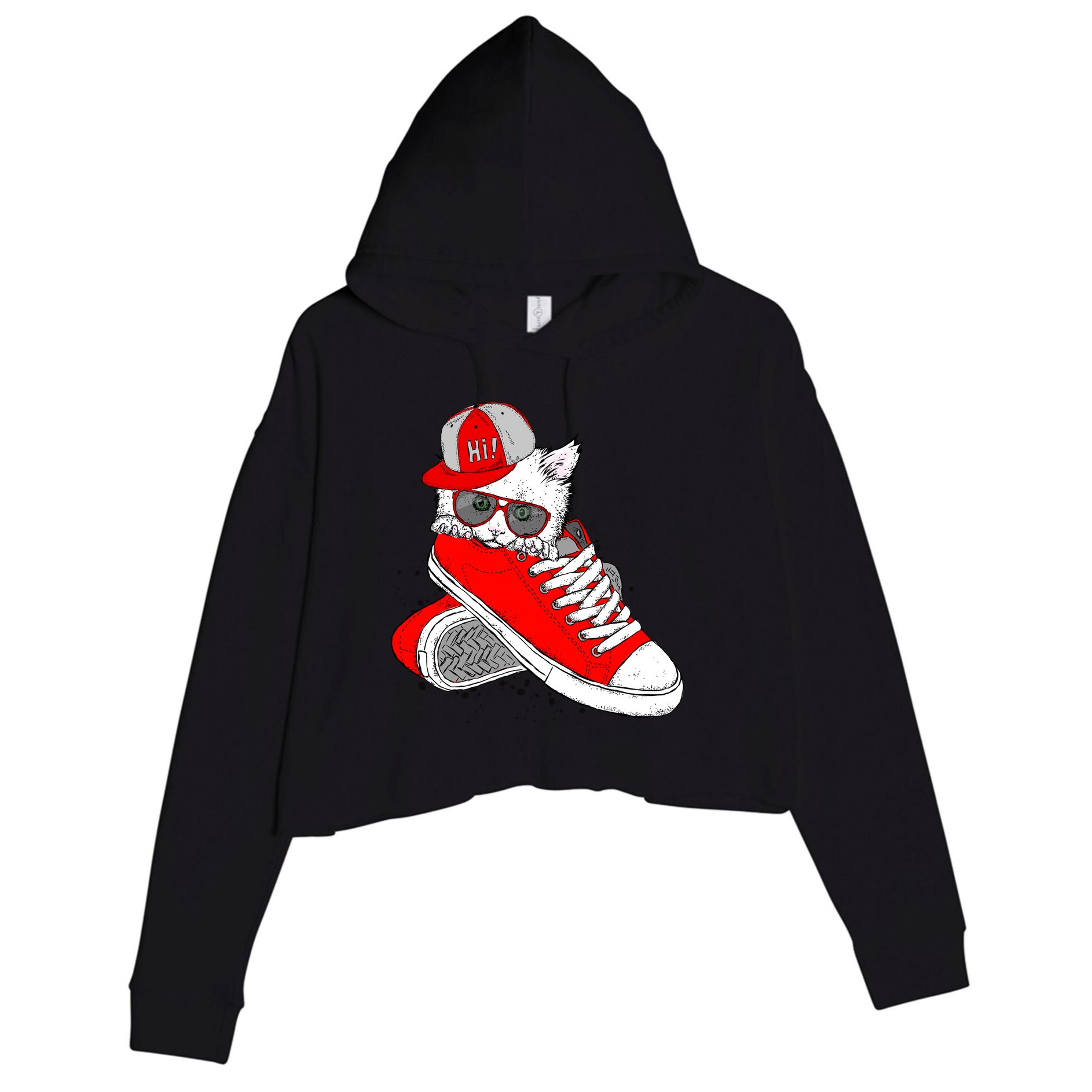 Cat In Red Sneakers Crop Fleece Hoodie