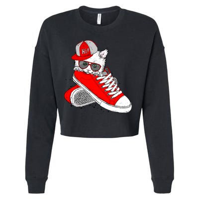 Cat In Red Sneakers Cropped Pullover Crew