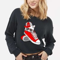 Cat In Red Sneakers Cropped Pullover Crew