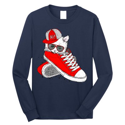 Cat In Red Sneakers Long Sleeve Shirt