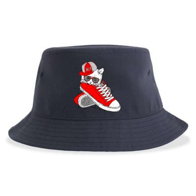 Cat In Red Sneakers Sustainable Bucket Hat