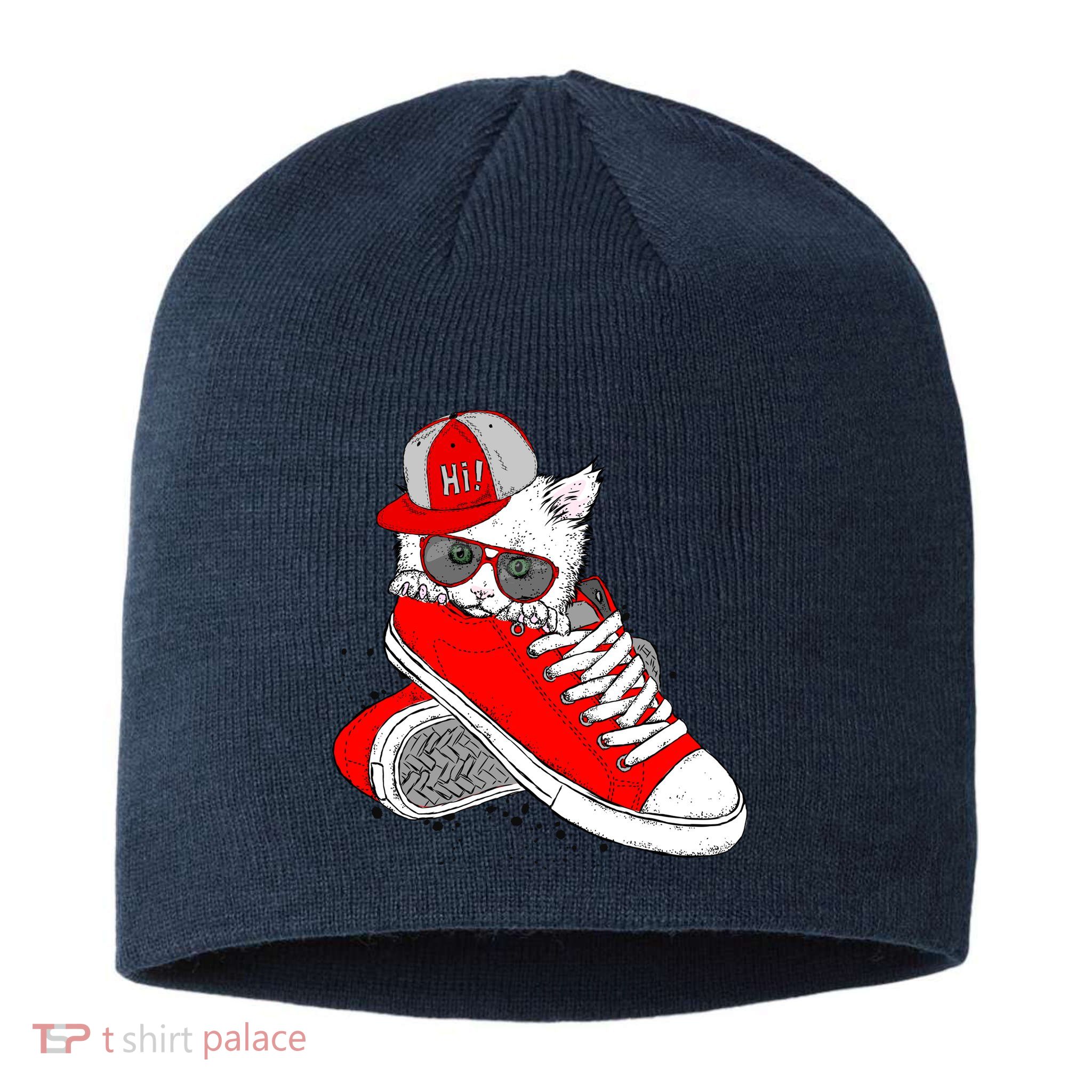 Cat In Red Sneakers Sustainable Beanie