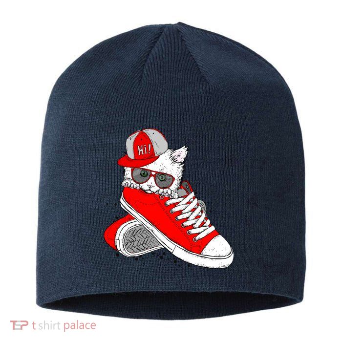 Cat In Red Sneakers Sustainable Beanie