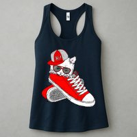 Cat In Red Sneakers Womens Tank Top