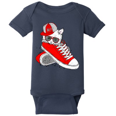 Cat In Red Sneakers Baby Bodysuit