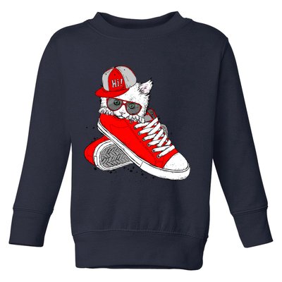 Cat In Red Sneakers Toddler Sweatshirt