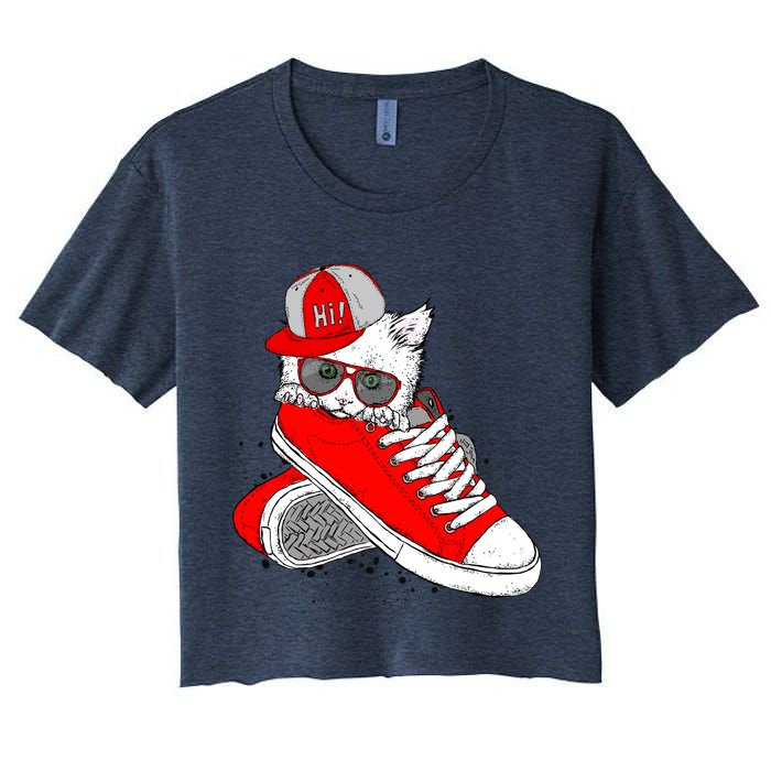 Cat In Red Sneakers Crop Top