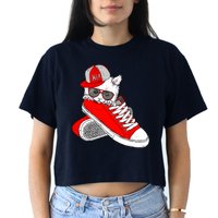 Cat In Red Sneakers Crop Top
