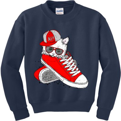 Cat In Red Sneakers Kids Sweatshirt