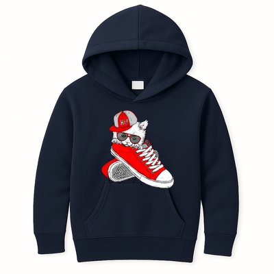 Cat In Red Sneakers Kids Hoodie