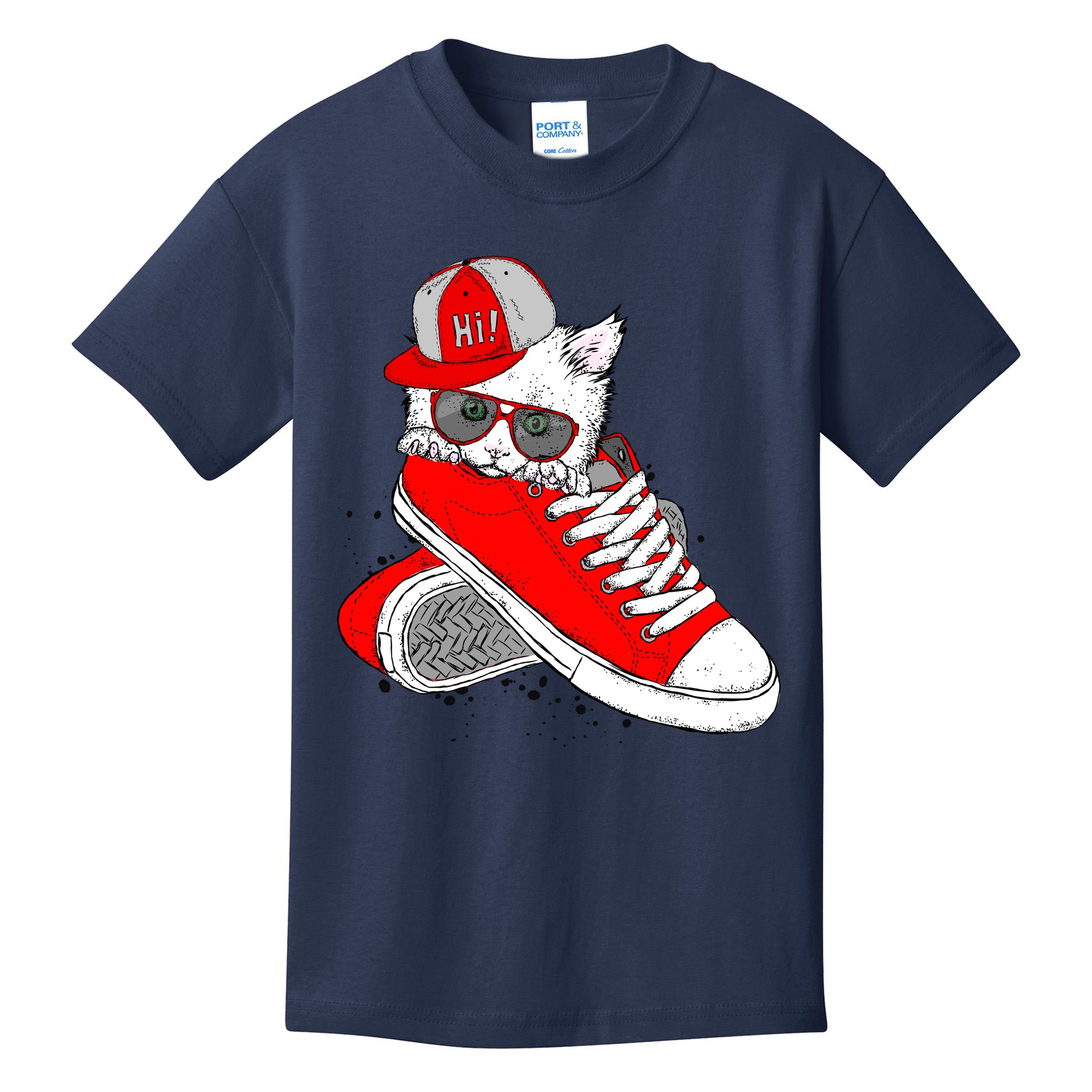 Cat In Red Sneakers Kids T-Shirt