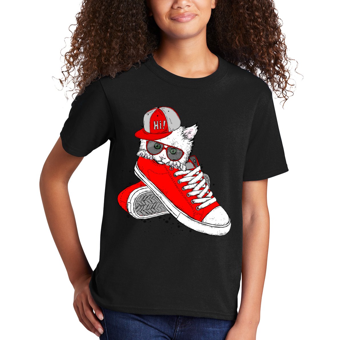 Cat In Red Sneakers Kids T-Shirt