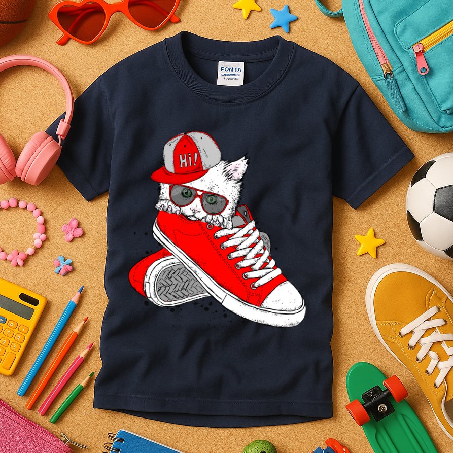 Cat In Red Sneakers Kids T-Shirt
