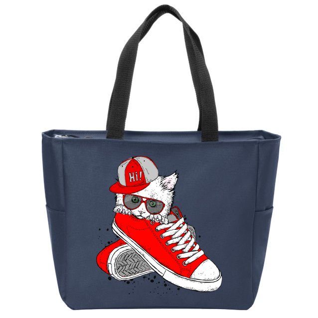 Cat In Red Sneakers Zip Tote Bag