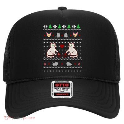 Cat Lover Ugly Christmas High Crown Mesh Back Trucker Hat