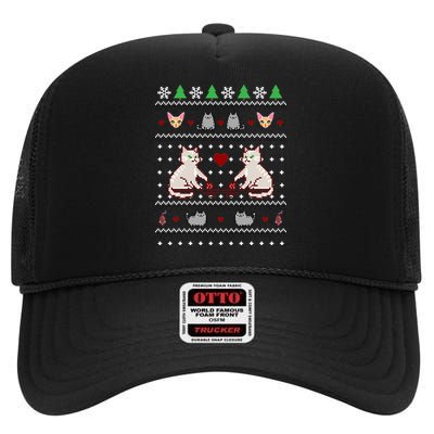 Cat Lover Ugly Christmas High Crown Mesh Back Trucker Hat