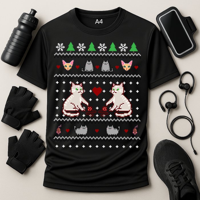 Cat Lover Ugly Christmas Cooling Performance Crew T-Shirt