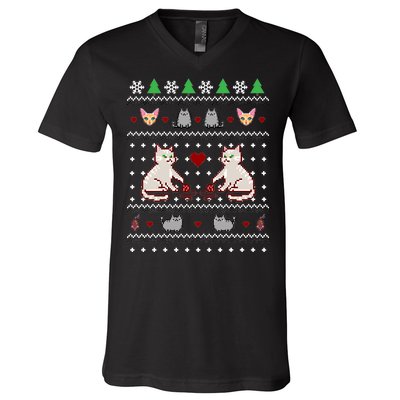 Cat Lover Ugly Christmas V-Neck T-Shirt