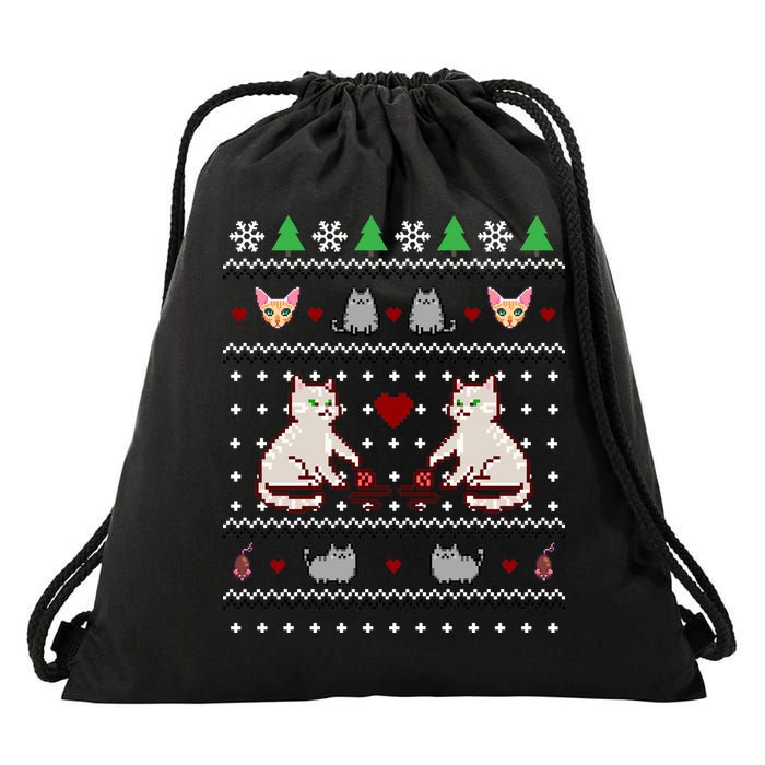 Cat Lover Ugly Christmas Drawstring Bag