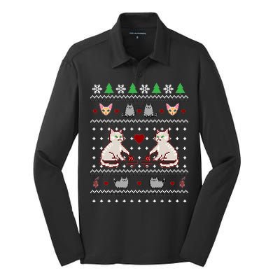 Cat Lover Ugly Christmas Silk Touch Performance Long Sleeve Polo