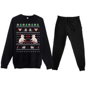 Cat Lover Ugly Christmas Premium Crewneck Sweatsuit Set