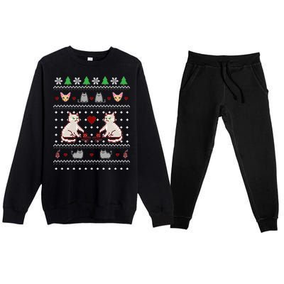 Cat Lover Ugly Christmas Premium Crewneck Sweatsuit Set