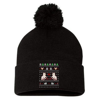 Cat Lover Ugly Christmas Pom Pom 12in Knit Beanie