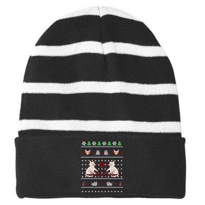 Cat Lover Ugly Christmas Striped Beanie with Solid Band