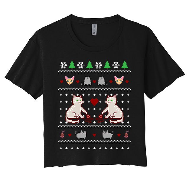 Cat Lover Ugly Christmas Crop Top