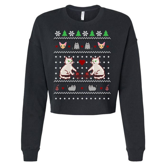 Cat Lover Ugly Christmas Cropped Pullover Crew