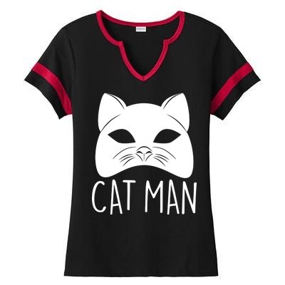 Cat Man Superhero Mask Cat Lover Fan Ladies Halftime Notch Neck Tee