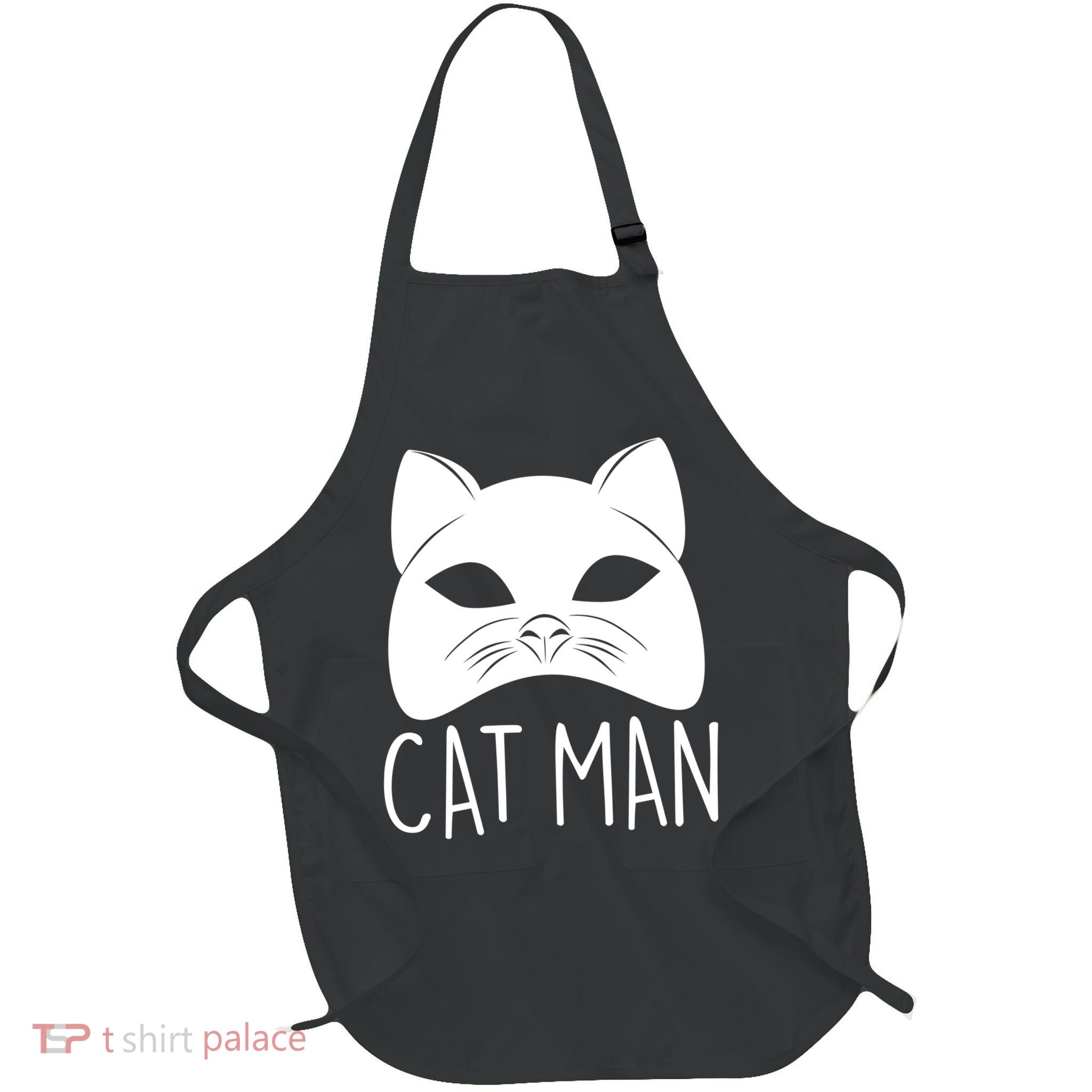 Cat Man Superhero Mask Cat Lover Fan Full-Length Apron With Pockets