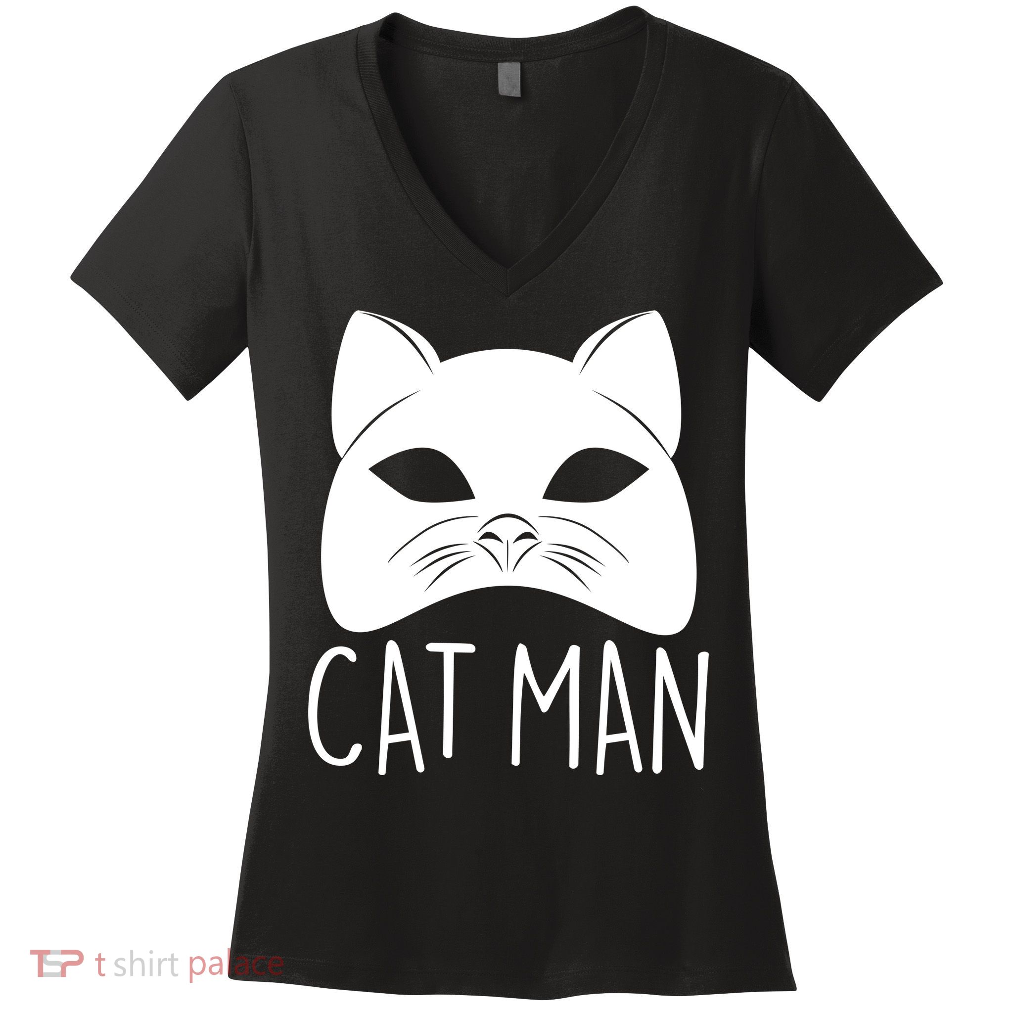 Cat Man Superhero Mask Cat Lover Fan Women's V-Neck T-Shirt