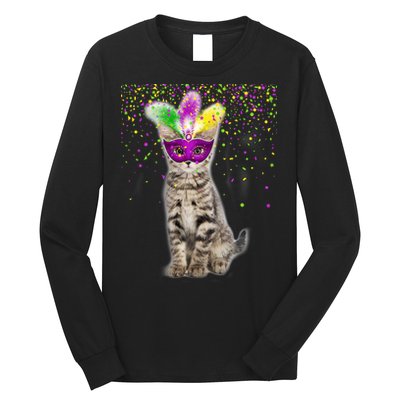 Cat Mardi Gras Mask and Beads Long Sleeve Shirt