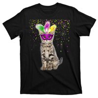 Cat Mardi Gras Mask and Beads T-Shirt