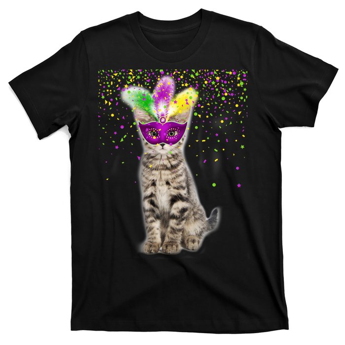 Cat Mardi Gras Mask and Beads T-Shirt