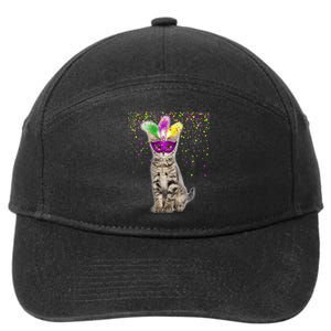 Cat Mardi Gras Mask and Beads 7-Panel Snapback Hat