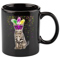 Cat Mardi Gras Mask and Beads 11oz C Handle Ceramic Mug