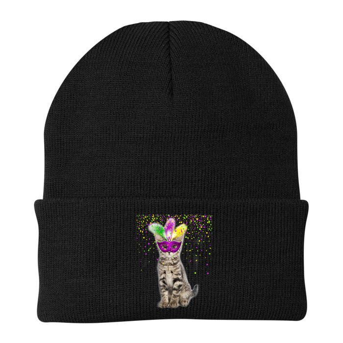 Cat Mardi Gras Mask and Beads Beanie