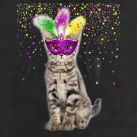 Cat Mardi Gras Mask and Beads Beanie
