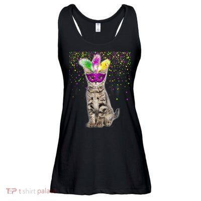 Cat Mardi Gras Mask and Beads Ladies Essential Flowy Tank