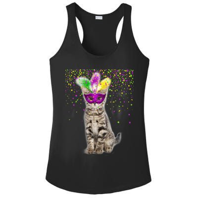 Cat Mardi Gras Mask and Beads Ladies PosiCharge Competitor Racerback Tank