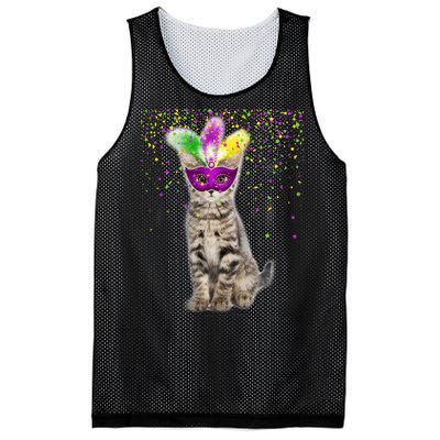 Cat Mardi Gras Mask and Beads Mesh Reversible Basketball Jersey Tank