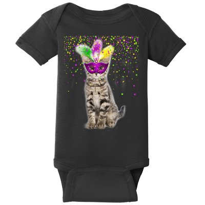 Cat Mardi Gras Mask and Beads Baby Bodysuit