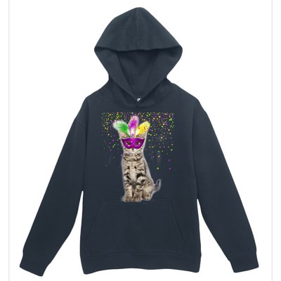 Cat Mardi Gras Mask and Beads Urban Pullover Hoodie