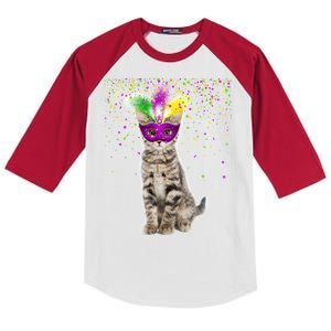 Cat Mardi Gras Mask and Beads Kids Colorblock Raglan Jersey