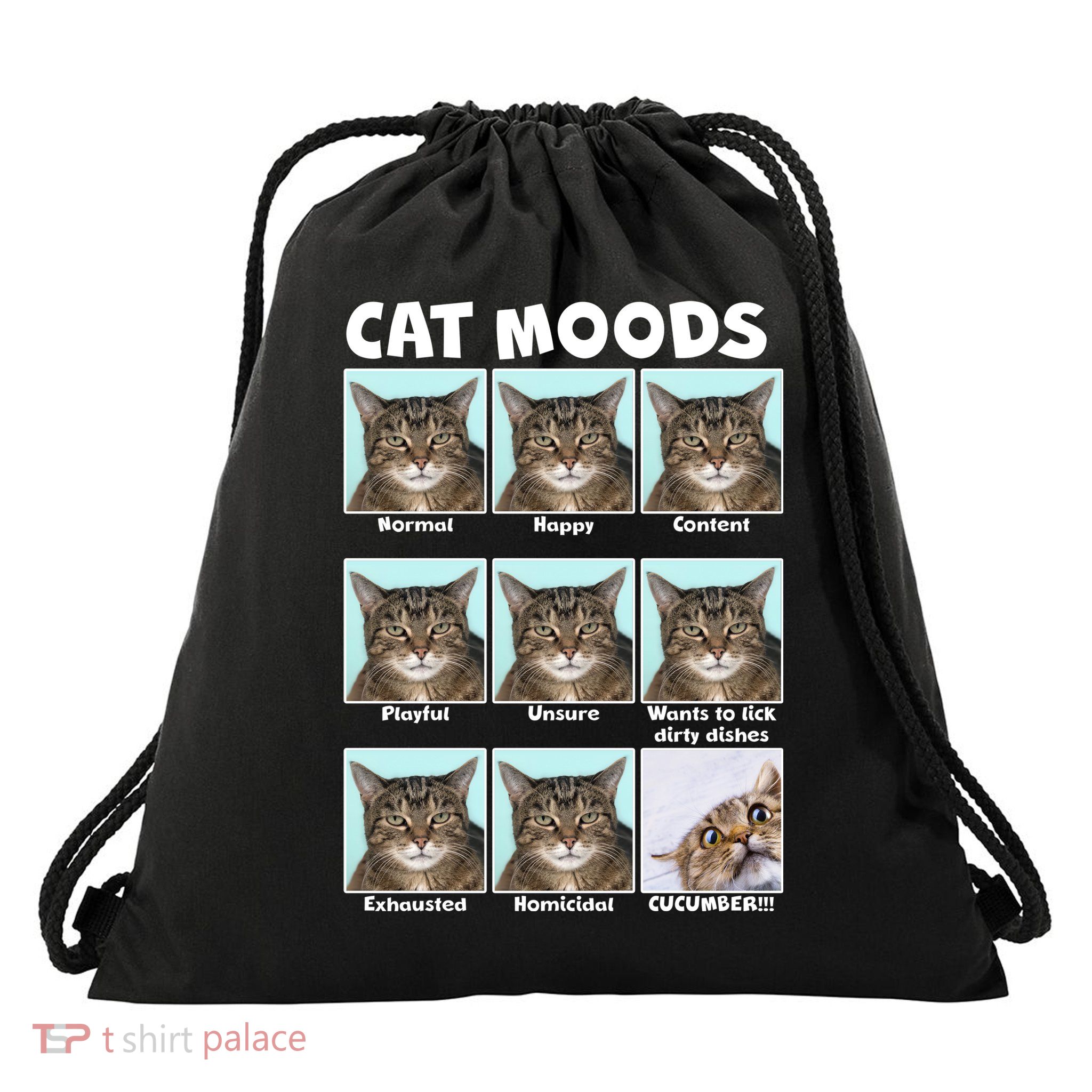 Cat Moods Funny Meme Drawstring Bag